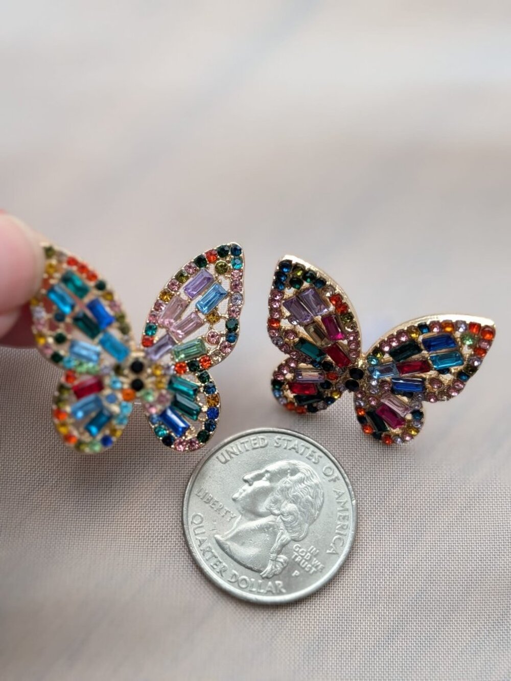 Multicolor Butterfly Earrings | Rhinestone Statement | Feminine Glam